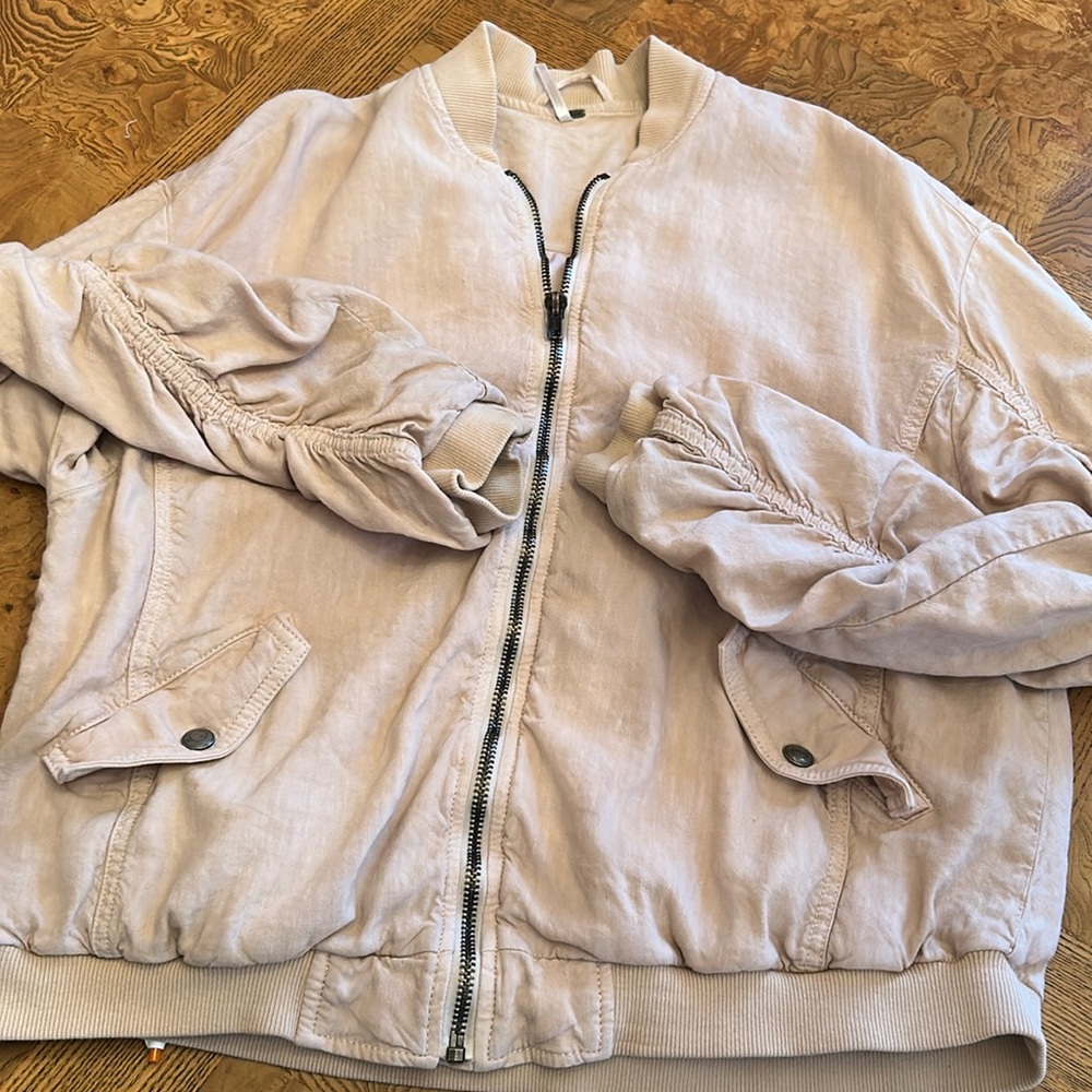 Free People Cream Bomber Jacket - Picture 1 of 14